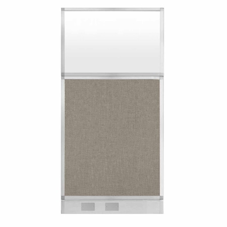 Versare Hush Panel Cubicle Partition 3' x 6' W/ Window Warm Pebble Fabric Frosted Window W/ Cable Channel 1812566-3